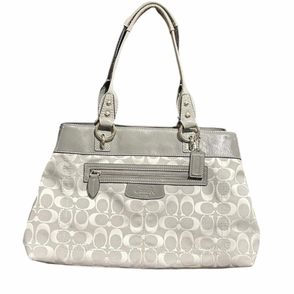 Coach Brooke Silver Light Gray Jacquard SatchelHandbag Gray Patent Leather VGC